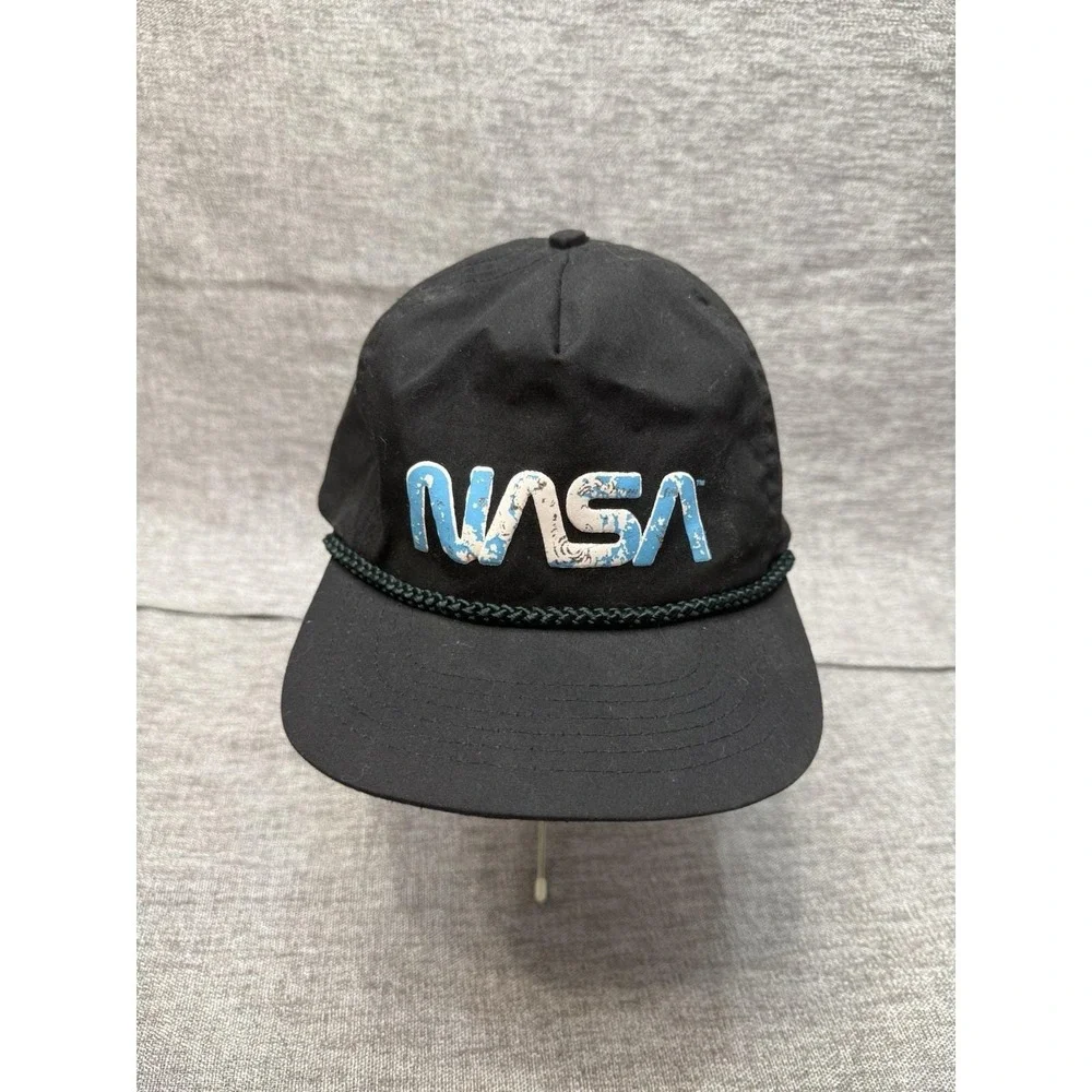 Vintage NASA Space Adult Hat Flat Earth Globe Astronauts Rockets Black